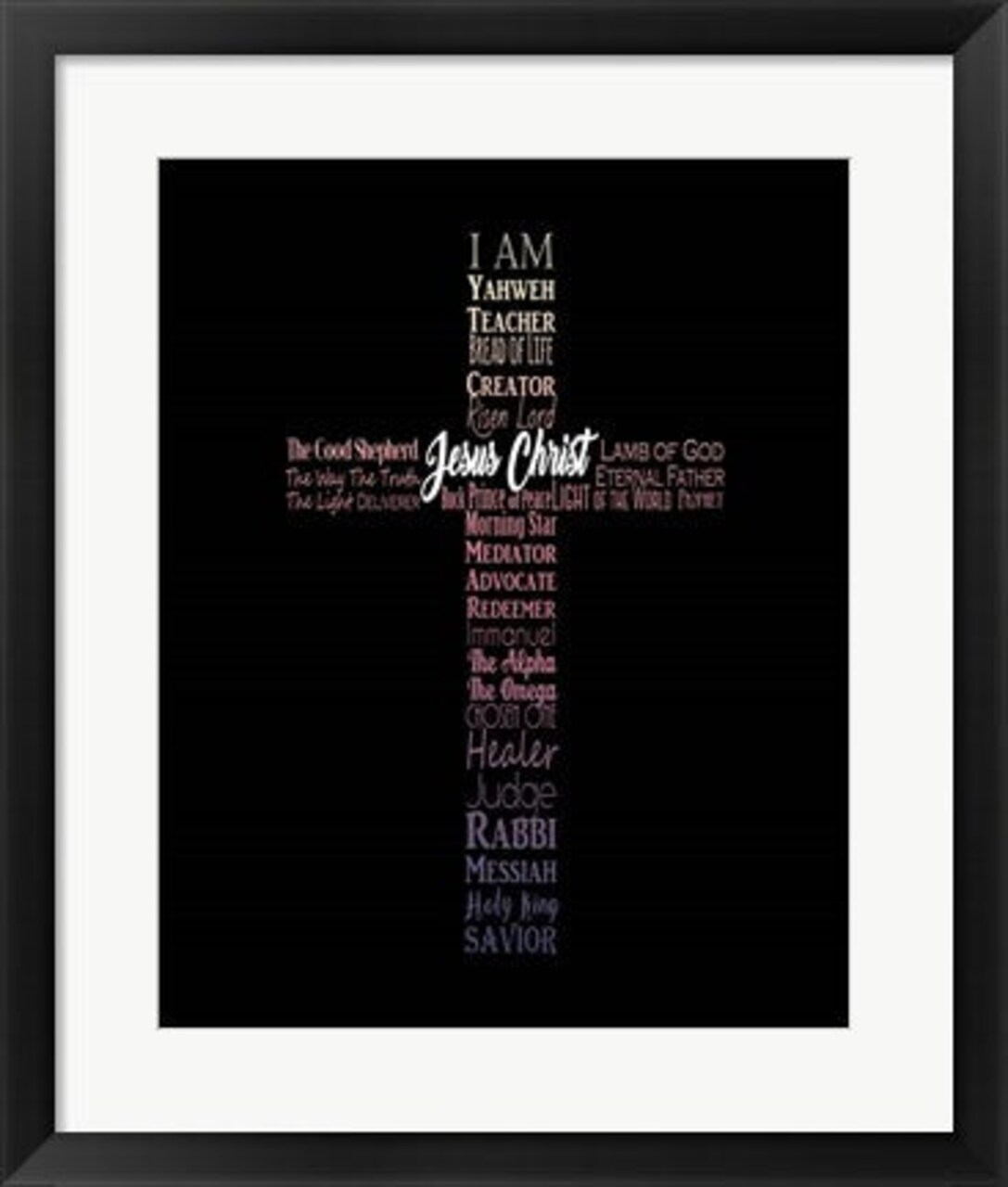 Framed Art Names of Jesus Cross Silhouette Pink Ombre Wall Decor 18x24 Artwork